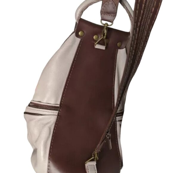 L.A. Made in Italy Leather Backpack Brown White Boho Saddlebag Style Rare main image 6